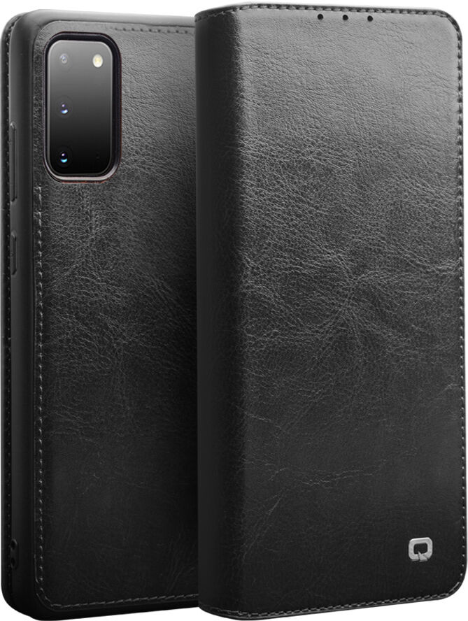 Qialino Echt lederen luxe wallet hoes Zwart voor de Samsung Galaxy S20