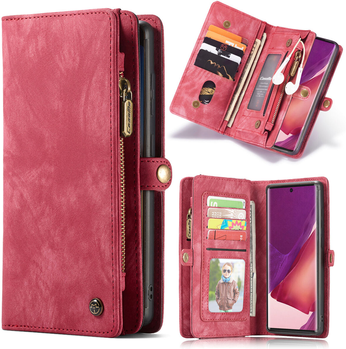 Caseme Vintage 2 in 1 portemonnee hoes Rood voor de Samsung Galaxy Note 20  Ultra