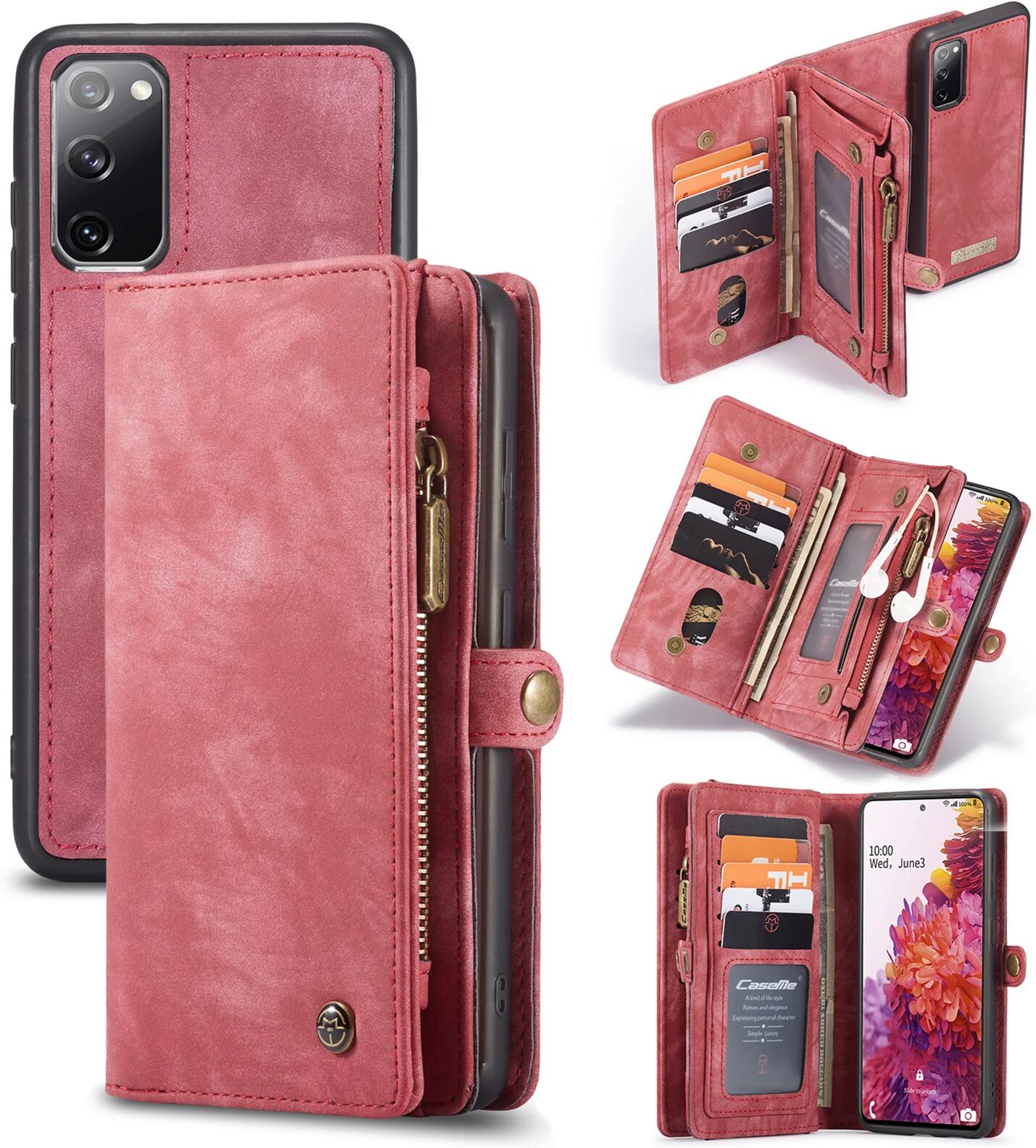 Caseme Vintage 2 in 1 portemonnee hoes Rood voor de Samsung Galaxy S20 FE