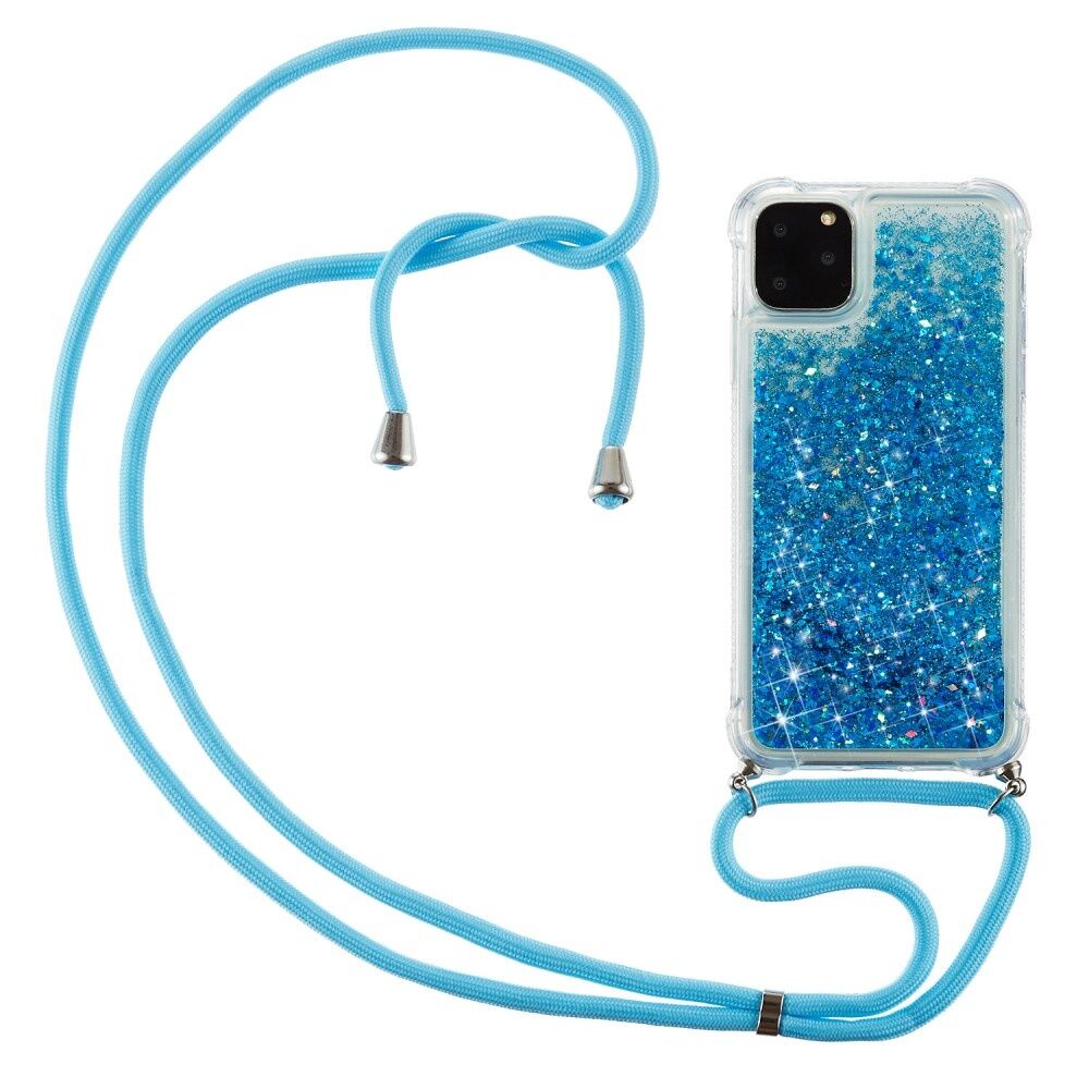Lunso Backcover hoes Glitter Blauw met koord voor de iPhone 12 en iPhone 12 Pro