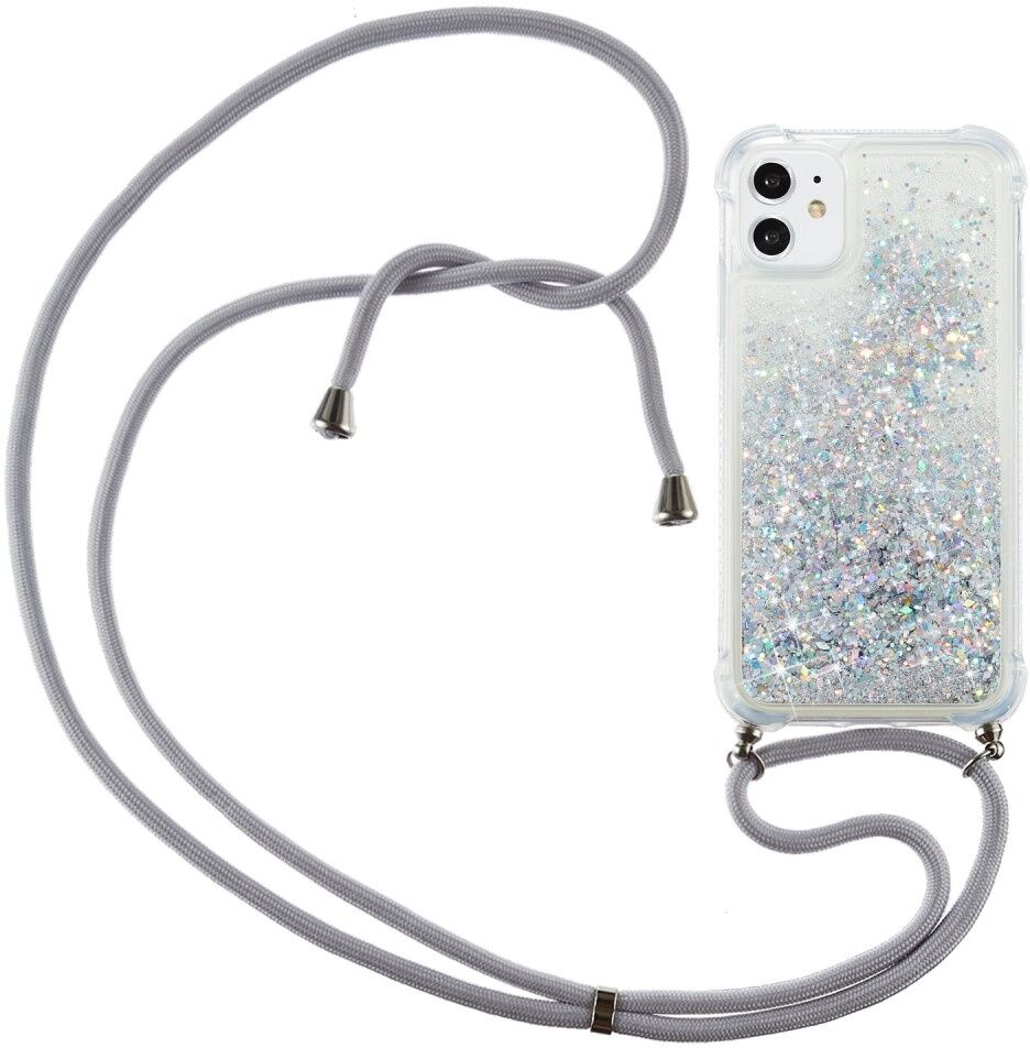 Lunso Backcover hoes Glitter Zilver met koord voor de iPhone 12 Mini