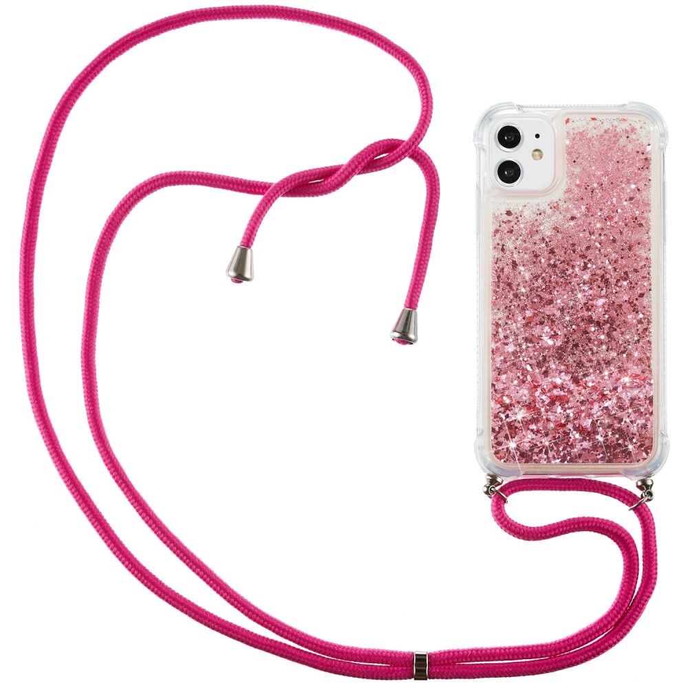 Lunso Backcover hoes Glitter Roze met koord voor de iPhone 12 Mini