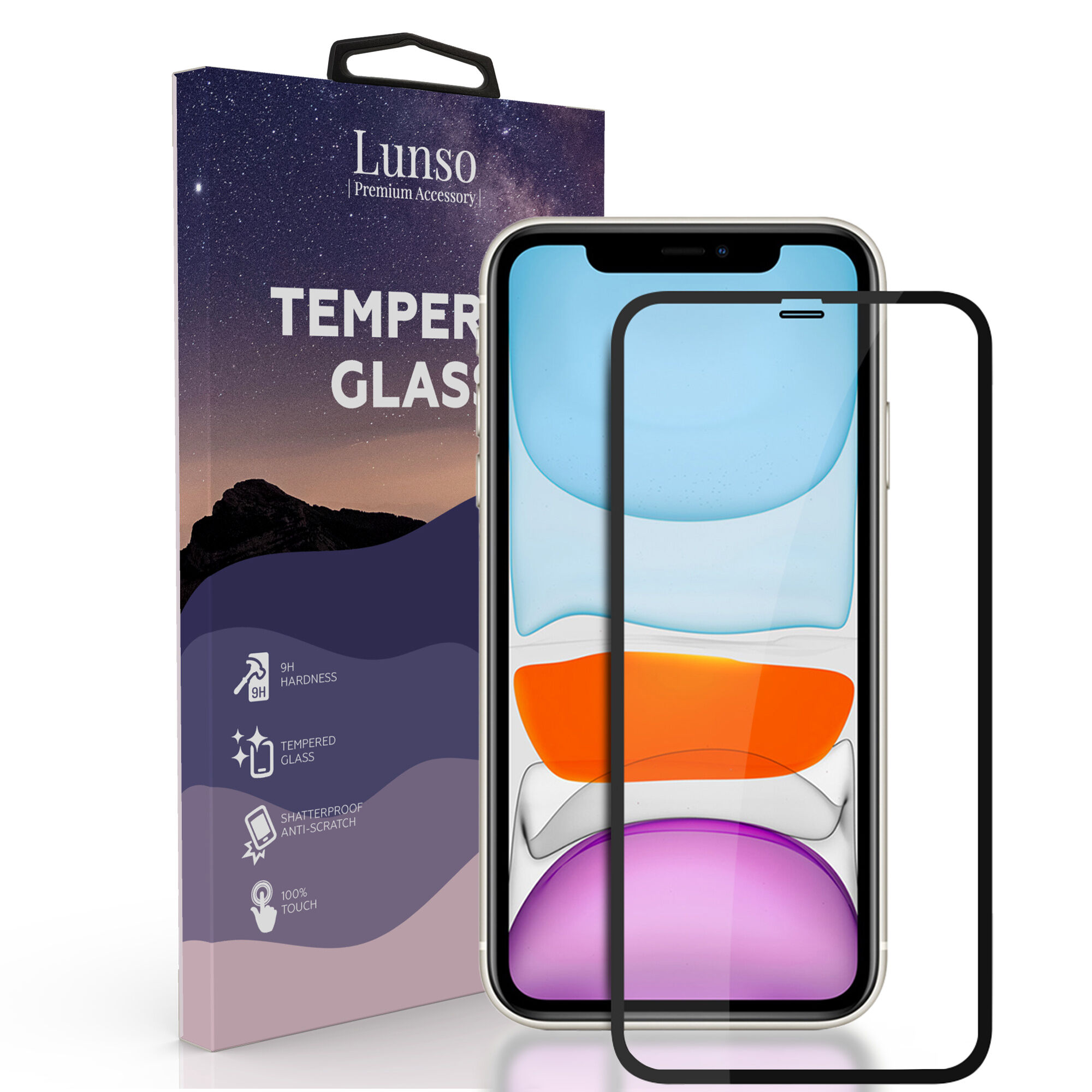 Lunso Gehard beschermglas met Zwarte Rand (Tempered Glass) voor de iPhone 11