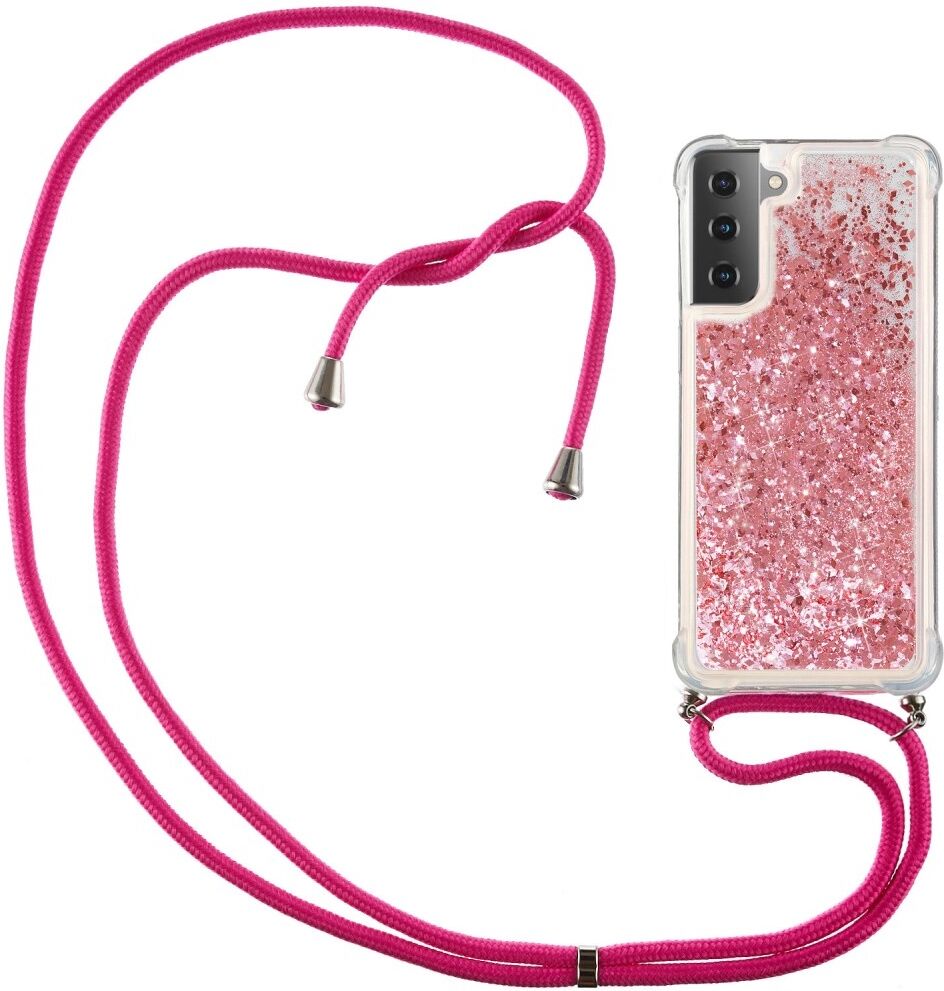 Lunso Backcover hoes Glitter Rose Goud met koord voor de Samsung Galaxy S21 Plus