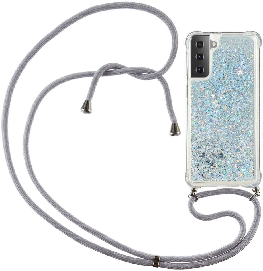 Lunso Backcover hoes Glitter Zilver met koord voor de Samsung Galaxy S21 Ultra