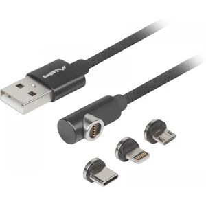 Lanberg 3in1 Premium Magnetisk Vinklet Kabel Qc 3.0 - Svart