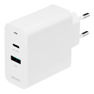 Deltaco Usb Wall Charger With Dual Ports And Pd, 1x Usb-A, 1x Usb-C, Pd, 36w, White