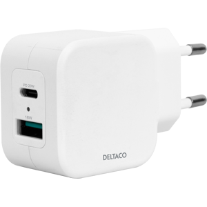 Deltaco Dual Usb Wall Charger, Usb-A & Usb-C Power Delivery 20 W, White