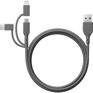 GP Batterier GP Essential Cable 3-in-1 USB-A To MicroUSB +USB-C + Lightning 1m Nocolour OneSize, Grey