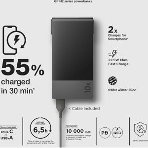 GP Batterier GP Powerbank M2 10000 mAh Nocolour OneSize, Black