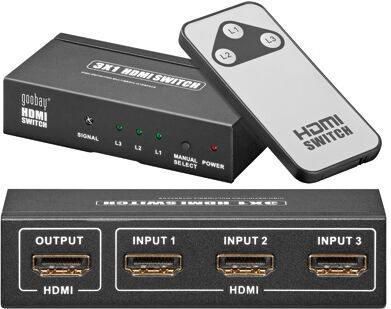 Altitec HDMI Switch med 3 innganger og 1 utgang, fjernkontroll og støtte for 1080P