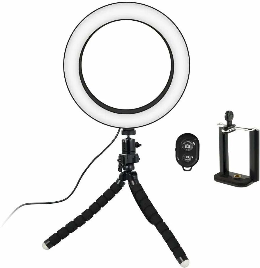 eStore Selfie-lampe/Ring light (20 cm) med formbart stativ