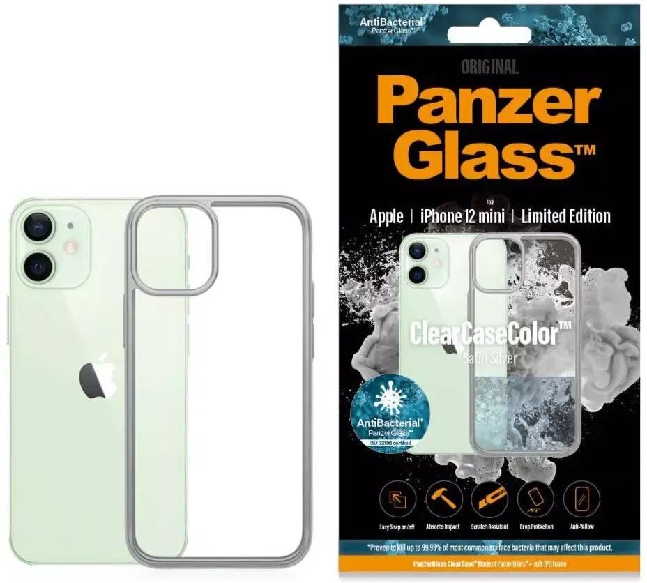 PanzerGlass iPhone 12 Mini Deksel PanzerGlass ClearCase Antibakteriel - Sølv Kant