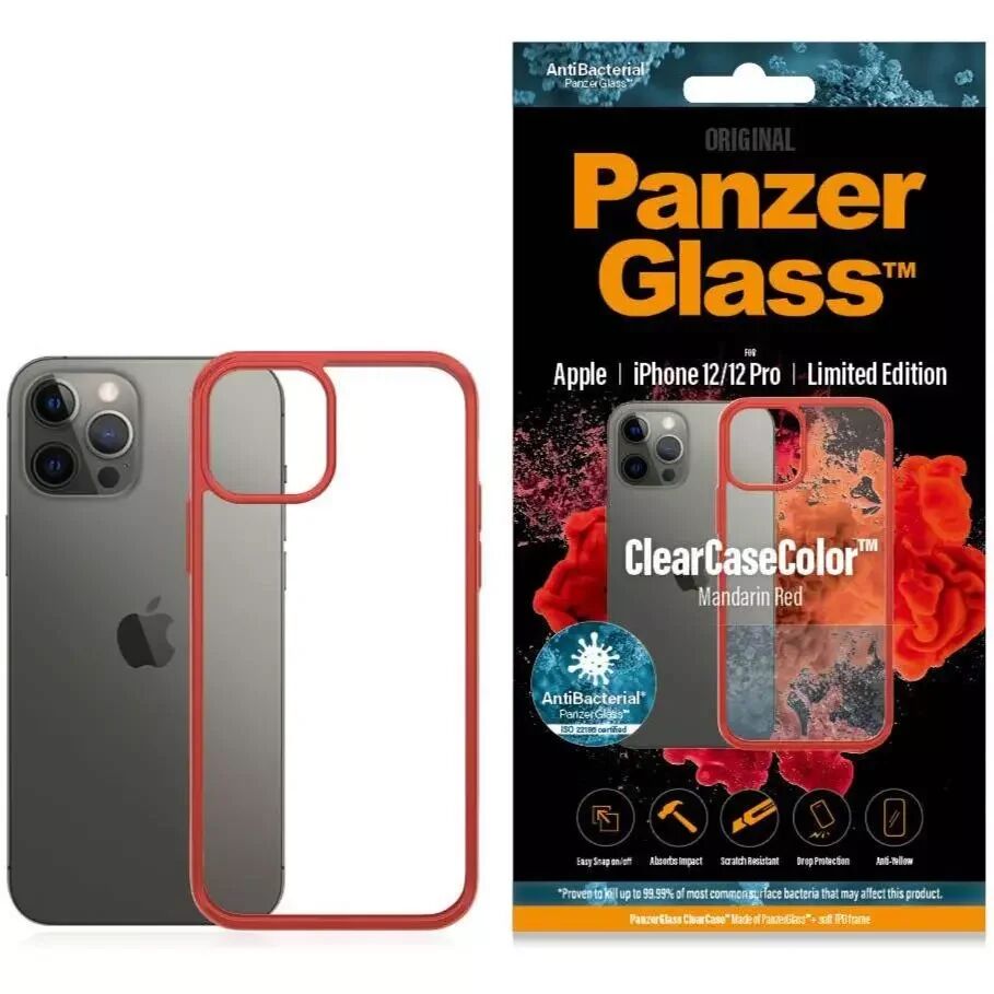 PanzerGlass iPhone 12 / 12 Pro Deksel PanzerGlass ClearCase Antibakteriel - Rød Kant
