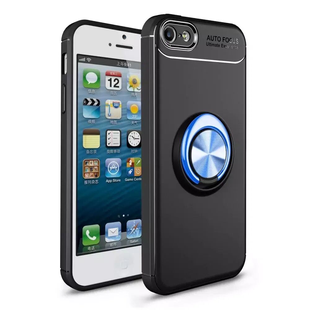 INCOVER iPhone SE / 5 / 5s Magnetisk Stativfunksjon Svart M. Blå Ring