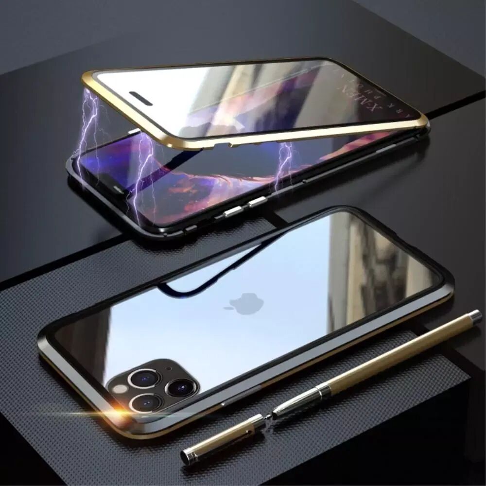 LUPHIE iPhone 11 Pro LUPHIE 360⁰ Magnetisk Deksel m. Glas Forside & Bakside (Square Edge) - Gull / Svart