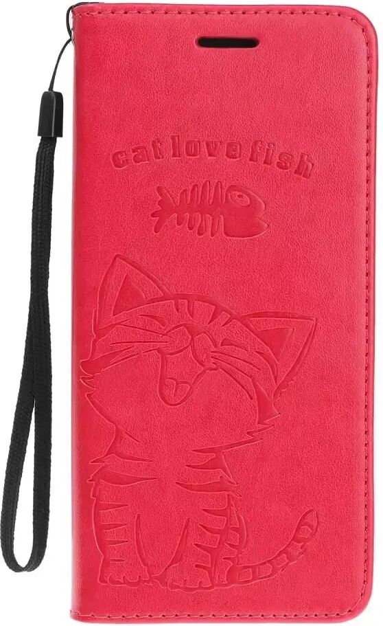 INCOVER iPhone 12 Mini PU Skinndeksel m. Lommebok - Katt & Fisk - Rød