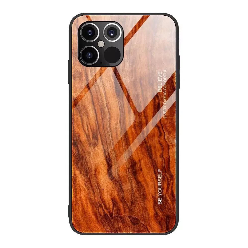 INCOVER iPhone 12 Pro Max Deksel med GlassBakside - Rødbrunt Tre