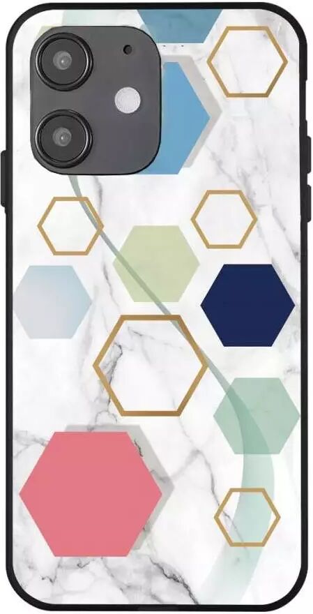 INCOVER iPhone 12 Mini Deksel med Print - Geometri - Hvit Marmor & Hexagoner