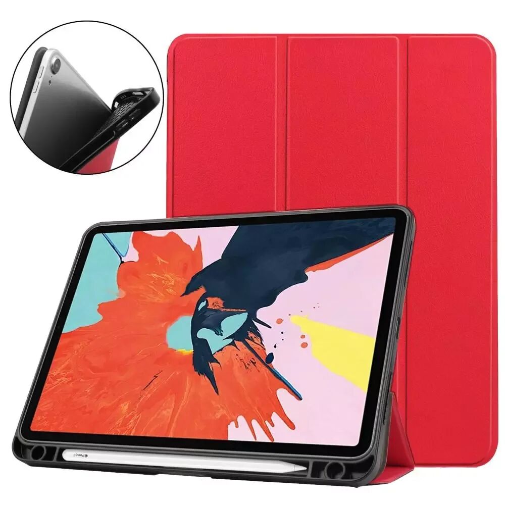 INCOVER iPad Air (2020) Litchi Tri-Fold PU Skinndeksel m. Apple Pencil Holder - Rød
