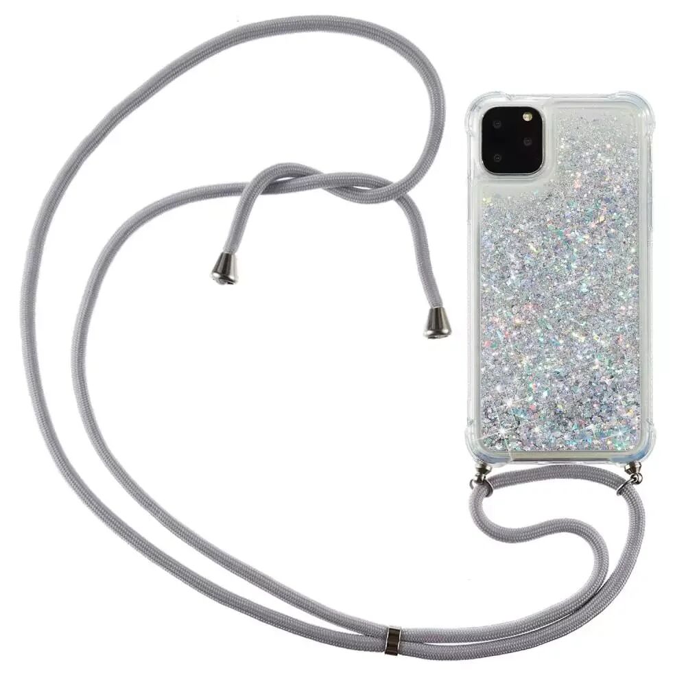 INCOVER iPhone 12 Pro Max Fleksibelt Plastikk Deksel m. Snor / Stropp - Sølv Glitter