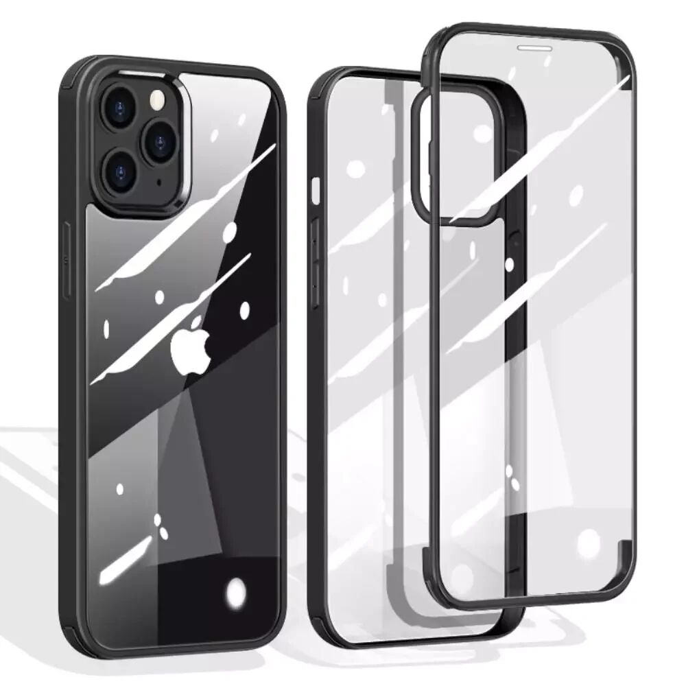 INCOVER iPhone 12 / 12 Pro 360° Hybrid Deksel m. Glass Bakside og Forside - Sort