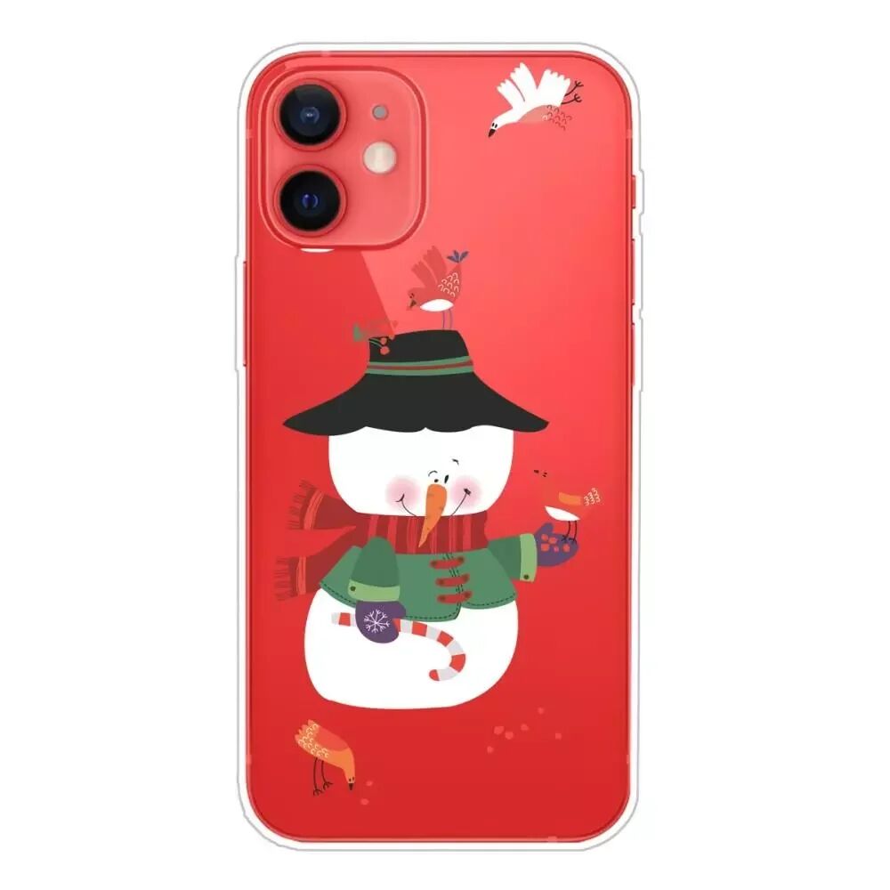 INCOVER iPhone 12 Mini Fleksibelt Plast Jule Deksel - Snømann Med Fugl