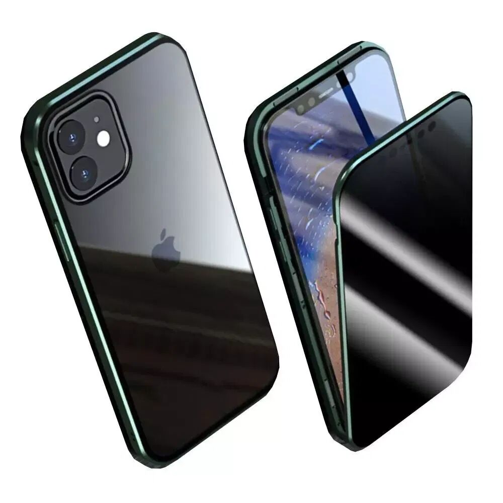 INCOVER iPhone 12 / 12 Pro Magnetisk Deksel med Privacy, Glass Bak og Forside - Mørk Grønn