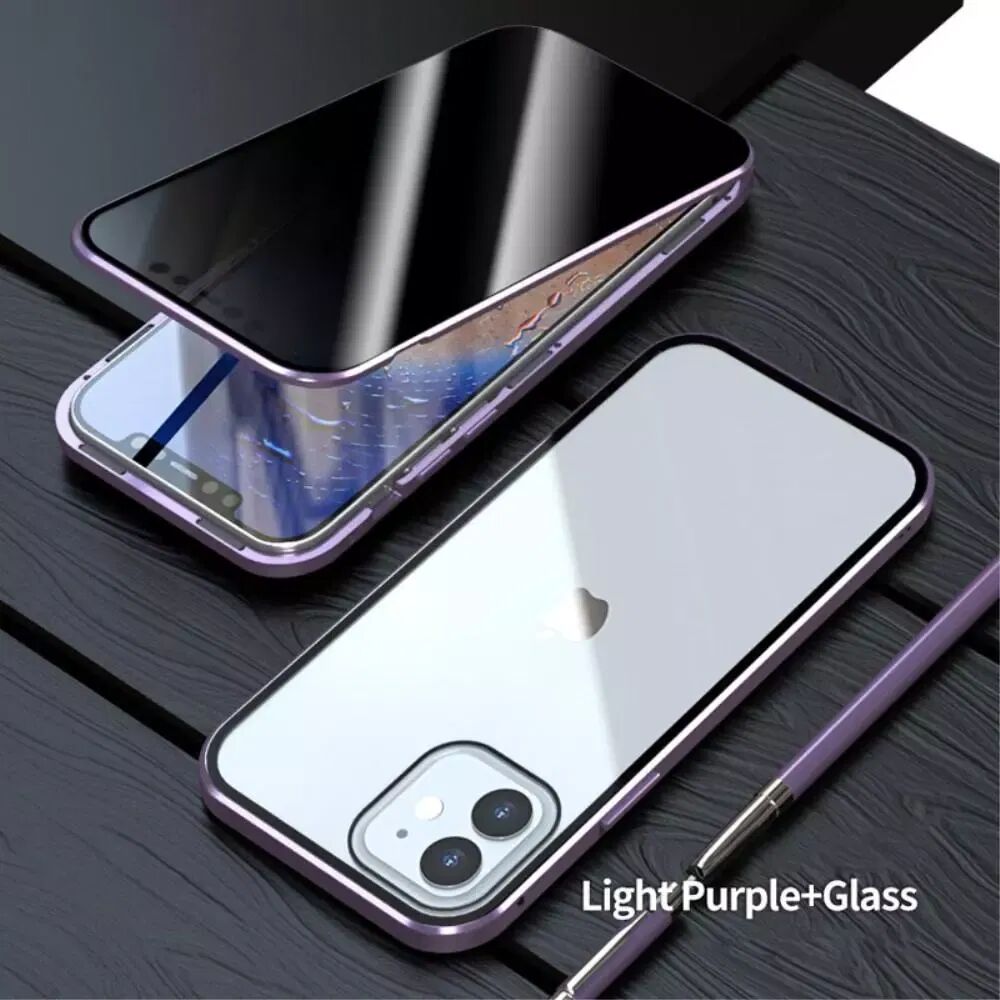 INCOVER iPhone 12 / 12 Pro Magnetisk Deksel m. Privacy, Glass Bakside og Forside - Lilla