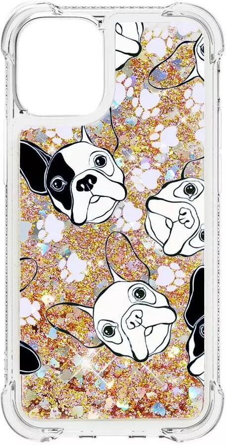 INCOVER iPhone 13 TPU Plast Bakdeksel med Glitter og Motiv - Svart/Hvit Hunder