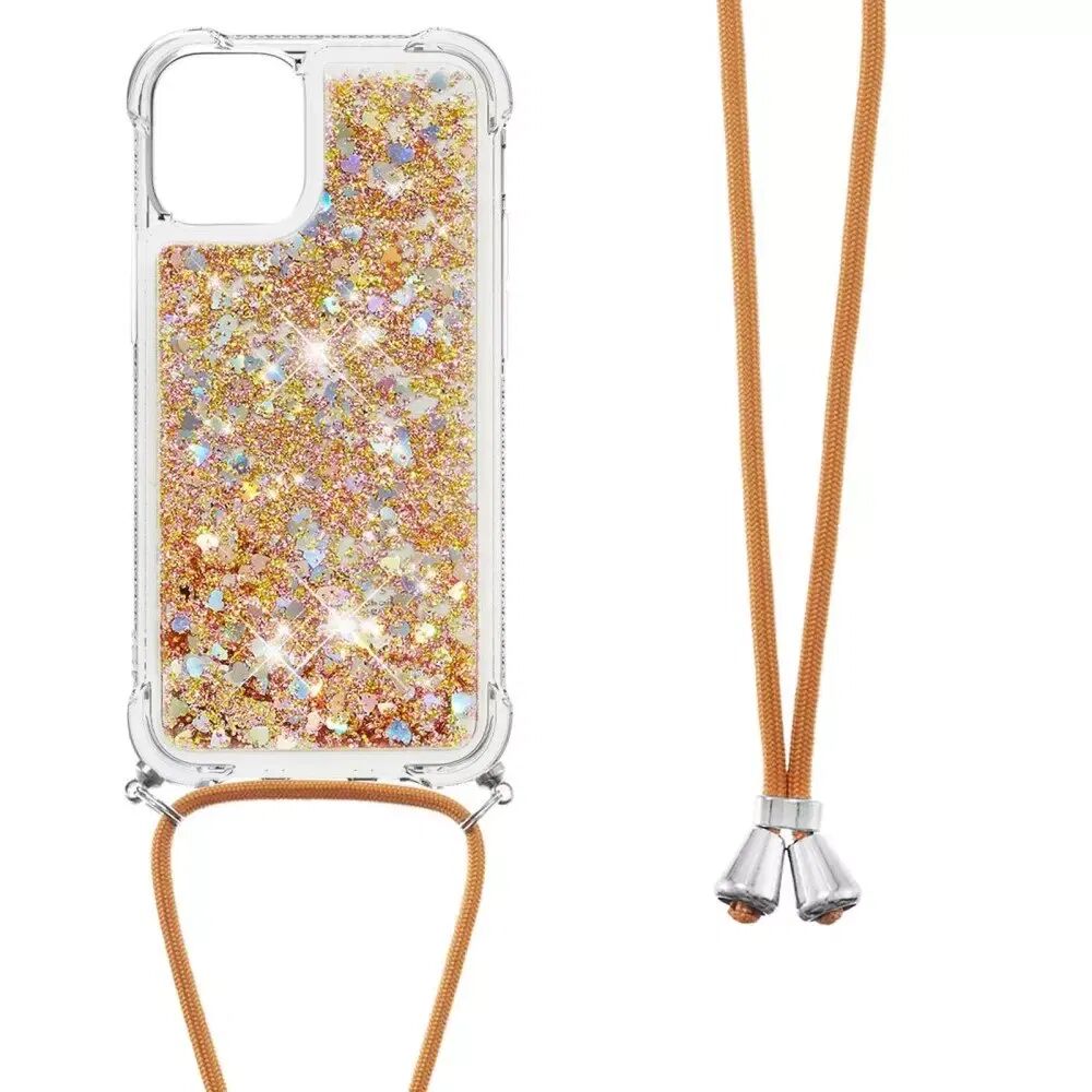 INCOVER iPhone 13 TPU Plast Bakdeksel med Glitter og Skulderrem - Gull