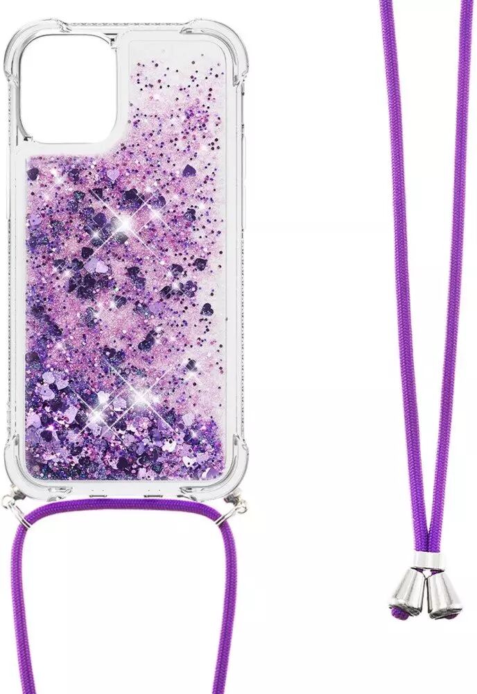 INCOVER iPhone 13 TPU Plast Bakdeksel med Glitter og Skulderrem - Lilla