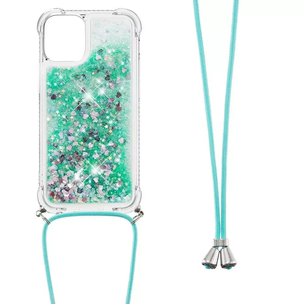 INCOVER iPhone 13 TPU Plast Bakdeksel med Glitter og Skulderrem - Grønn