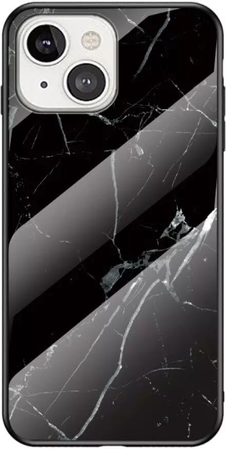 INCOVER iPhone 13 Mini Fleksibelt Bakside av Plast med Glassrygg - Svart Marmor