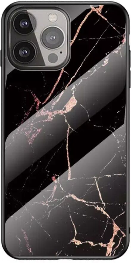 INCOVER iPhone 13 Pro Max Fleksibelt Bakside av Plast med Glassrygg - Gull / Svart Marmor