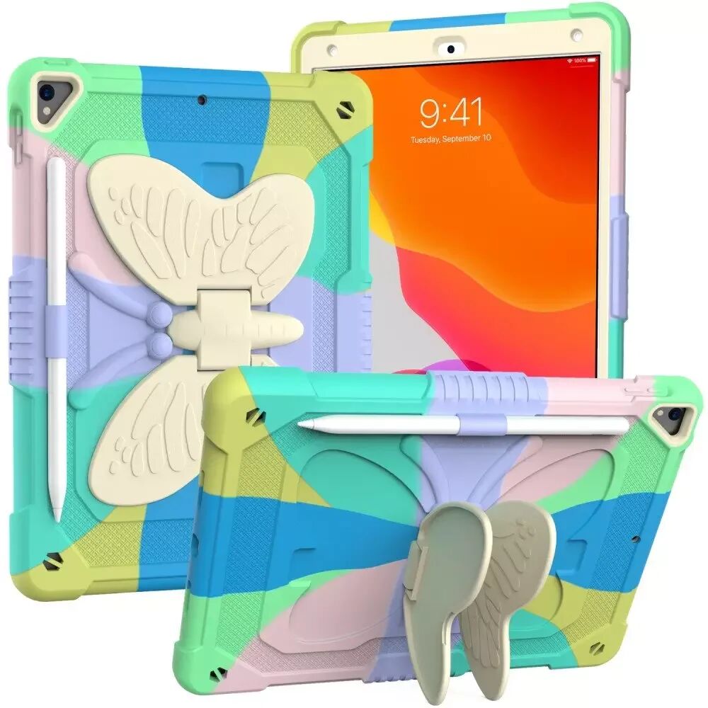 INCOVER iPad 10.2" (2021/ 2020 / 2019) Butterfly Kickstand Barnedeksel - Regnbue V2