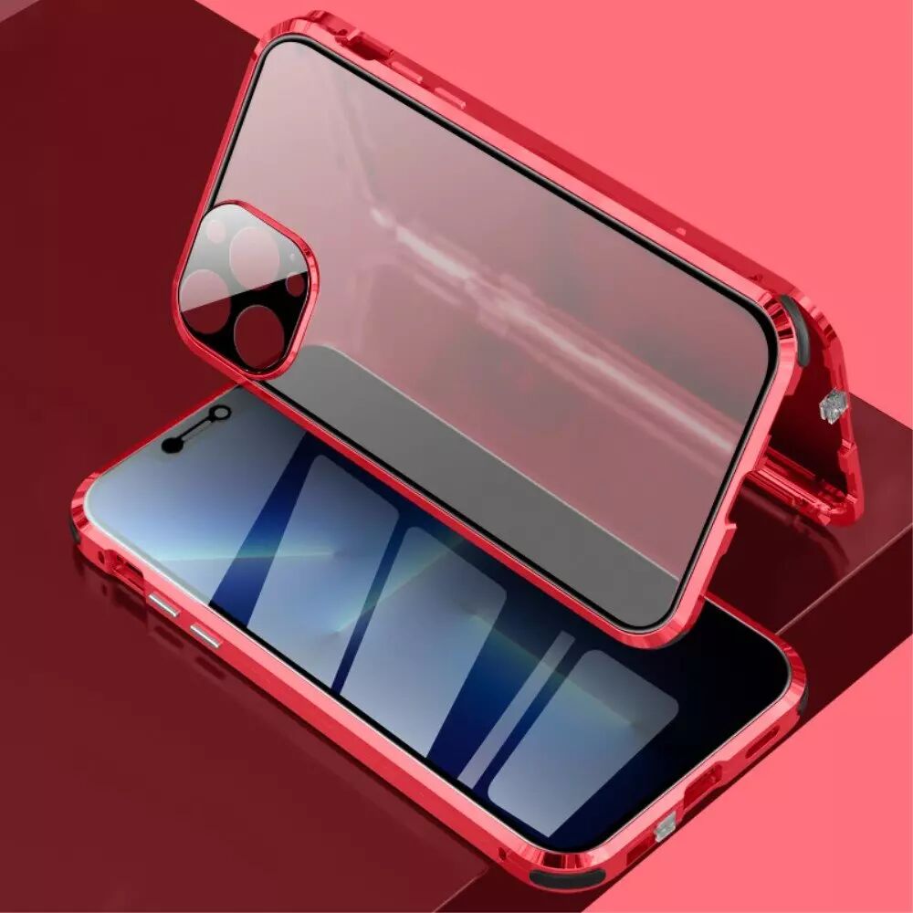 INCOVER iPhone 13 Pro Max Magnetisk Privacy Glass Deksel - Bak Og Front - Rød