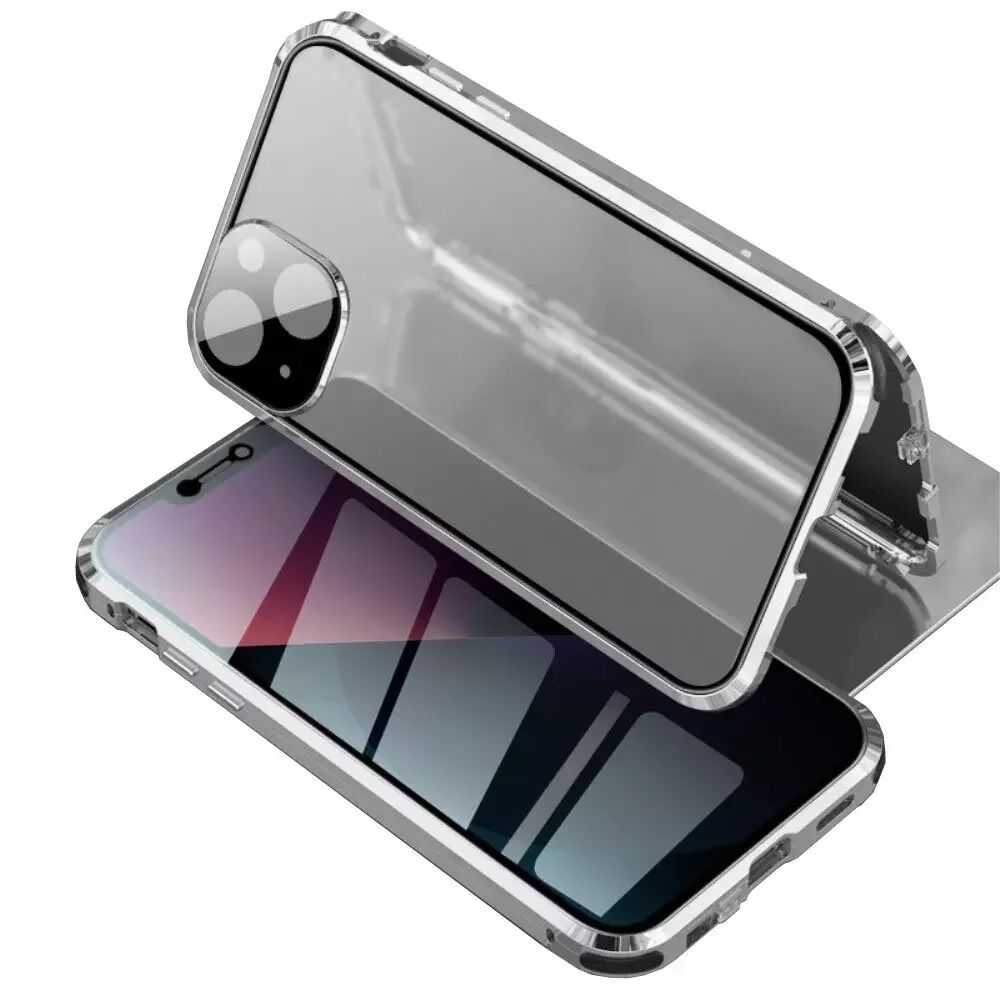 INCOVER iPhone 13 Magnetisk Privacy Glass Deksel - Bak Og Front - Sølv