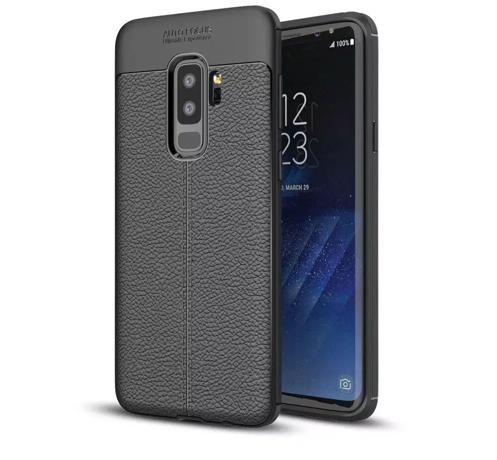 INCOVER Samsung Galaxy S9+ (S9 Plus) Fleksibelt Deksel Litchi Grain Svart