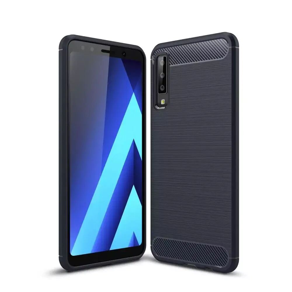 INCOVER Samsung Galaxy A7 (2018) Brushed Carbon Fiber Texture Fleksibelt Deksel Blå
