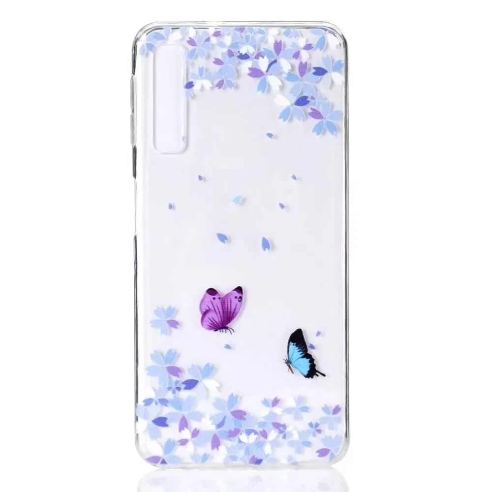 INCOVER Samsung Galaxy A7 (2018) Fleksibelt Deksel Butterflies & Flowers - Gjennomsiktig