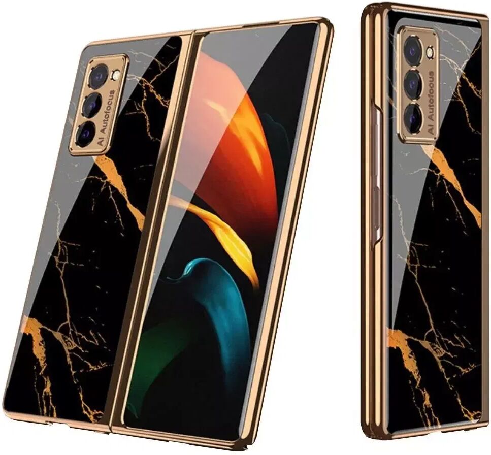 INCOVER Samsung Galaxy Z Fold2 Blankt Marble Deksel m. Glass Bakside- Sort / Bronze