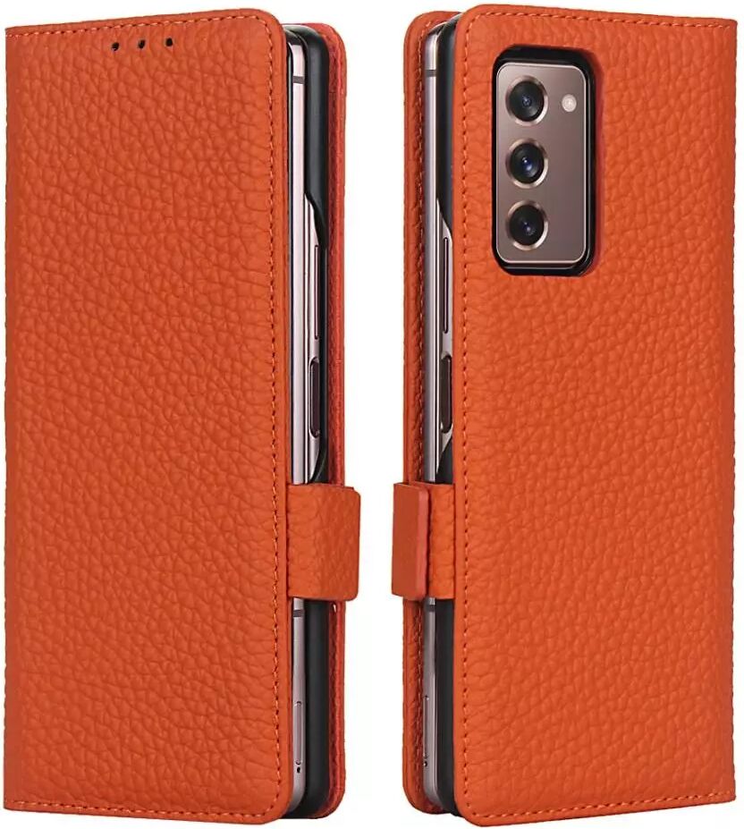 INCOVER Samsung Galaxy Z Fold2 Litchi PU Skinndeksel m. Lommebok - Oransje