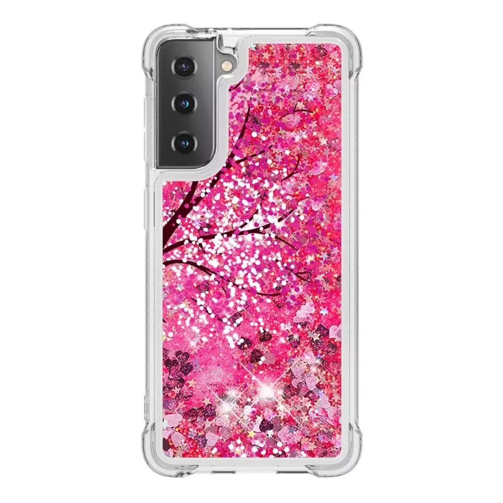 INCOVER Samsung Galaxy S21+ (Plus) Bakdeksel med Glitter Fosseffekt - Tre / Pink