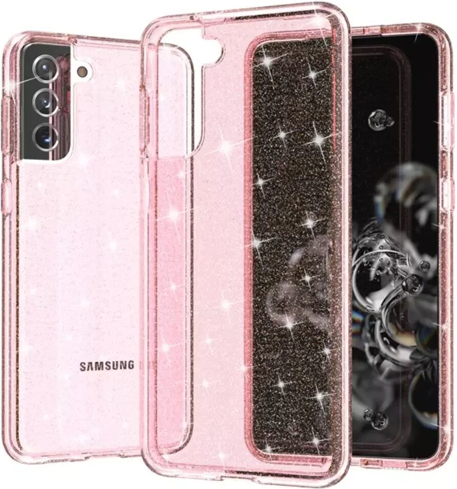 INCOVER Samsung Galaxy S21+ (Plus) Hybrid Plastikkdeksel Gjennomsiktig - Rosa Glitter