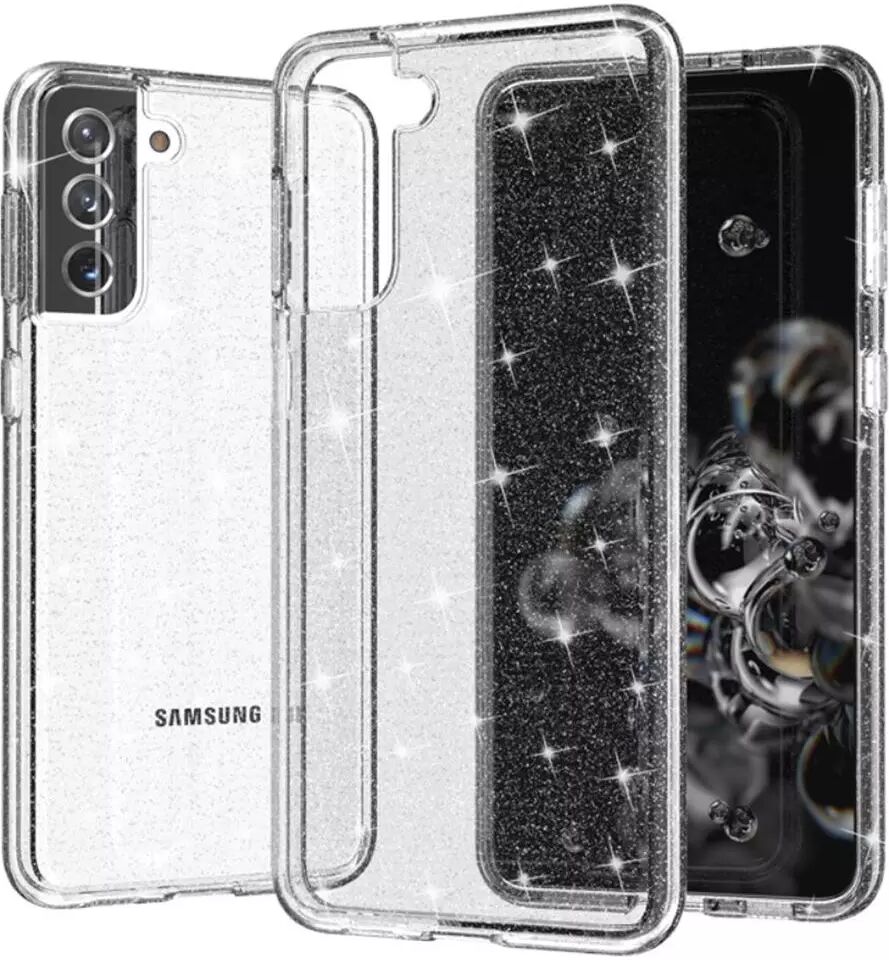 INCOVER Samsung Galaxy S21+ (Plus) Hybrid Plastikkdeksel Gjennomsiktig - Sølv Glitter