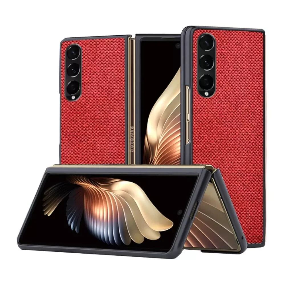 INCOVER Samsung Galaxy Z Fold3 5G karbonfiber Kunstlær Bakdeksel - Rød