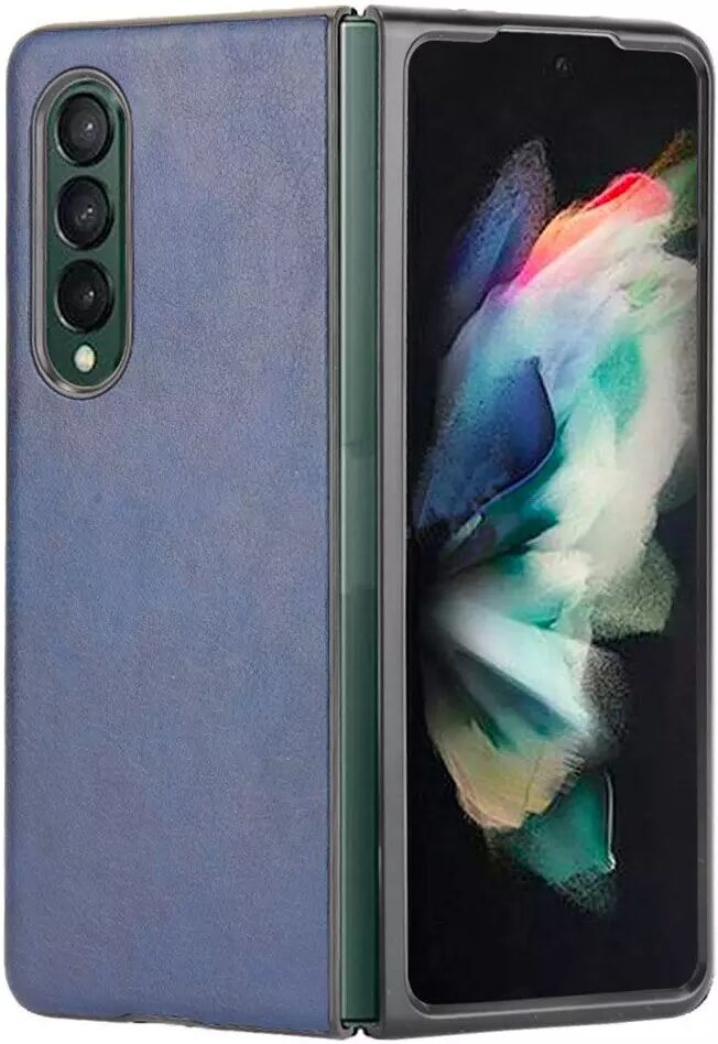 INCOVER Samsung Galaxy Z Fold3 (5G) Enkel Skinn Bakdeksel - Blå