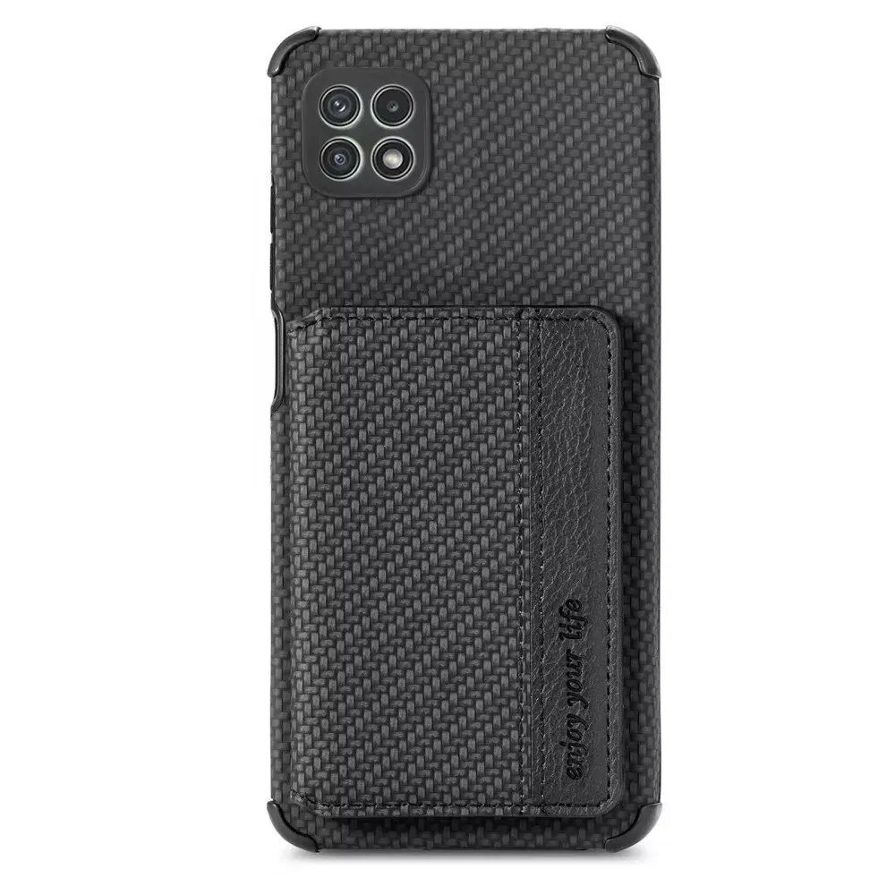 INCOVER Samsung Galaxy A22 (5G) Carbon Fiber Bakdeksel med Lommebok - Svart