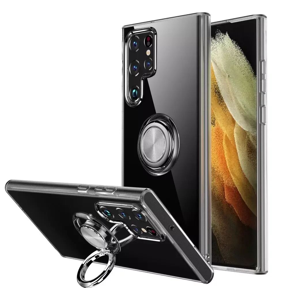 INCOVER Samsung Galaxy S22 Ultra Fleksibelt Bakdeksel med Magnetisk Ring Stativ - Gjennomsiktig